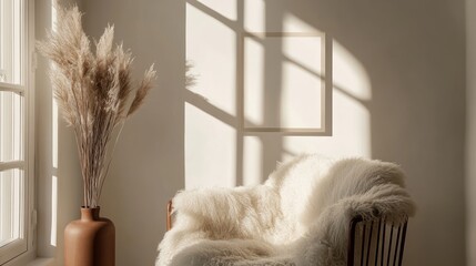 Sunlit Room Decor Featuring Chair Pampas Grass And Frame