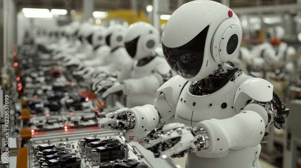 Poster Robots assemble components on an automated production line
