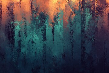 Abstract forest image in highsaturation triadic colors metallic texture