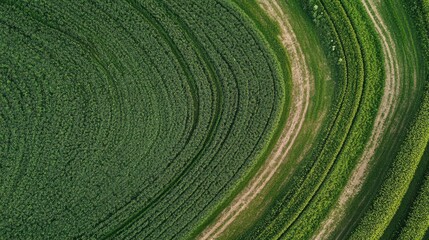 Naklejka premium Aerial View of Curving Green Fields and Trails