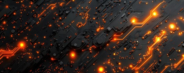 Abstract Circuit Board: Glowing Orange Pathways of Digital Technology