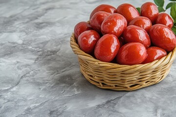 Obraz premium A basket of ripe tasty Taiwanese Jujube fruits on a gray table