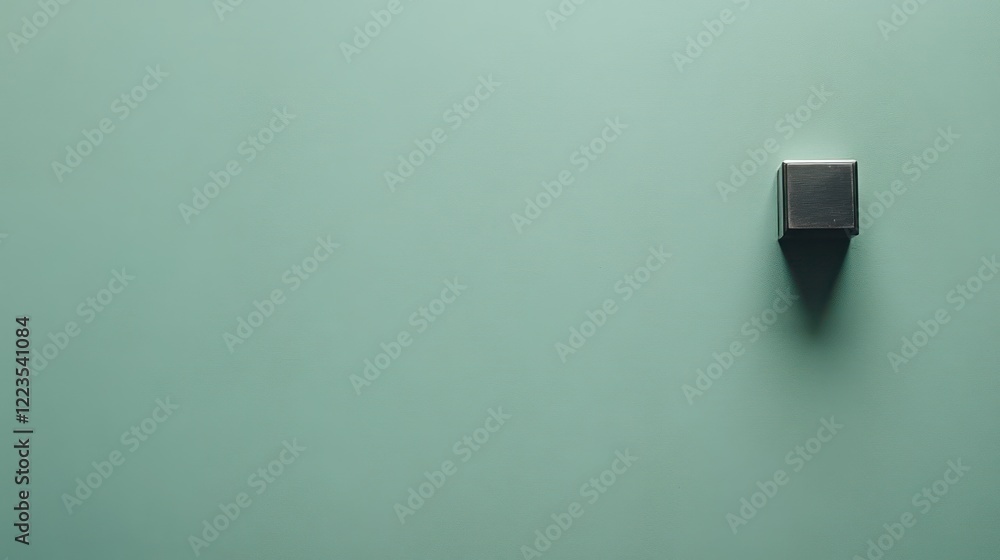 Aufkleber a small metallic cube sits on a teal surface