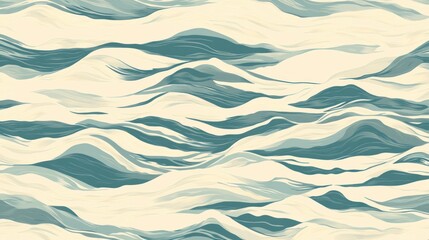 Abstract Teal and Cream Wavy Landscape Art