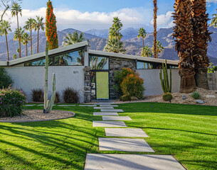 Mid-Twentieth Century Modern Home in Palm Springs with a butterfly roof. 