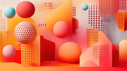 Abstract Colorful Spheres and Geometric Shapes Composition