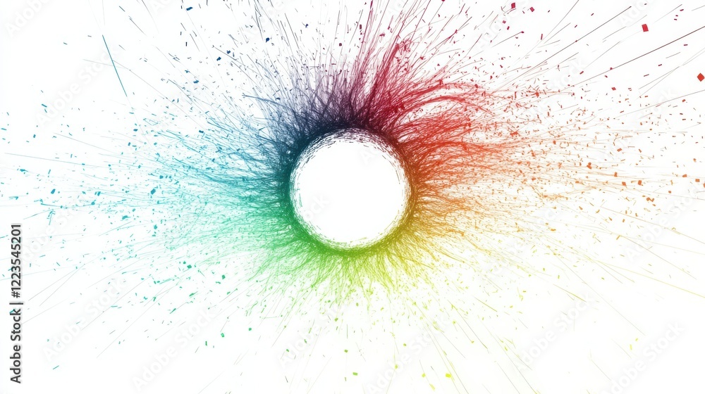 Poster colorful abstract splatter design with circular center