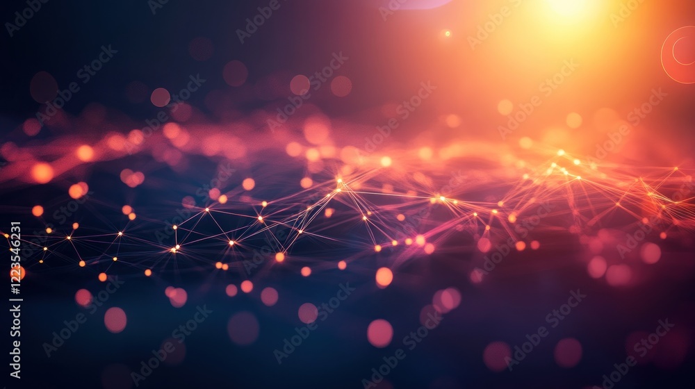 Poster abstract network connections illuminated with warm lights