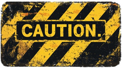 Grunge caution sign with yellow and black diagonal stripes warning