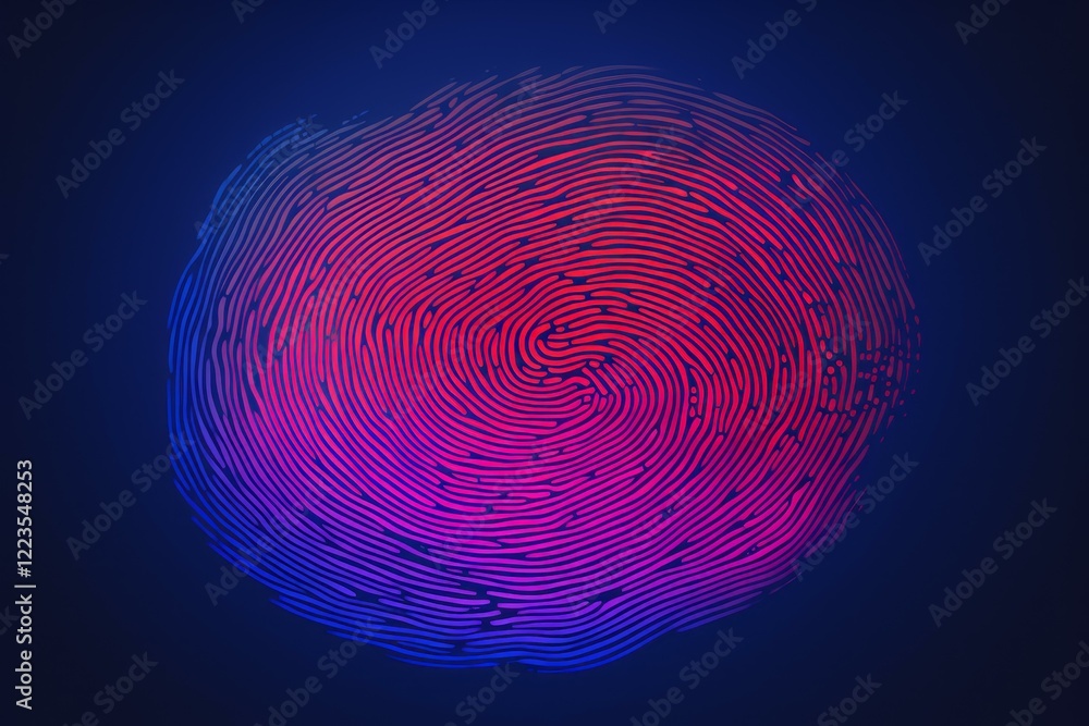 Poster fingerprint glowing with red and blue light representing identity, security, and access control in d