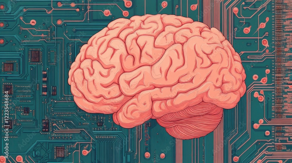 Aufkleber human brain on circuit board background symbolizing artificial intelligence integration