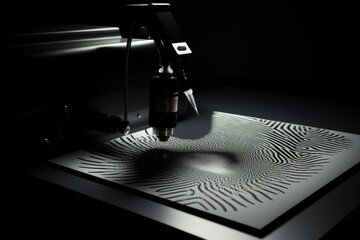 Scientific experiment showing chladni figures being generated on a metal plate by sound vibrations