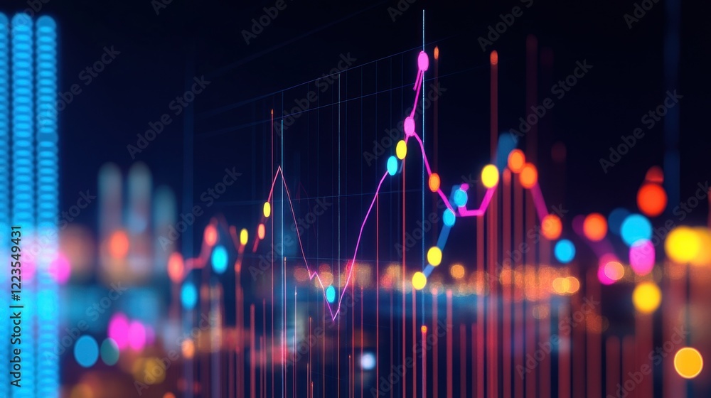 Poster dynamic financial data graph over cityscape lights