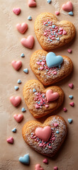 ハート形のカラフルなトッピングが施された焼き菓子のスタック、 generative ai。