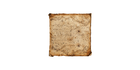Ancient treasure map with nautical symbols isolated on transparent background