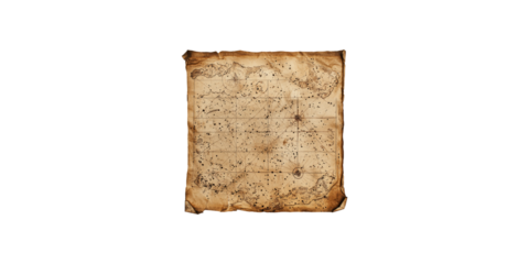 Ancient treasure map with nautical symbols isolated on transparent background