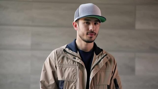 Elevate your style with a sustainable look featuring a recycled nylon jacket, organic cotton pants, and an eco-friendly fabric cap, blending fashion with environmental consciousness.