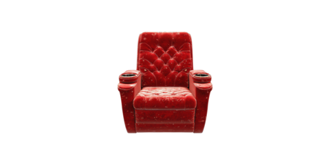 Luxurious red leather armchair with cup holders isolated on transparent background
