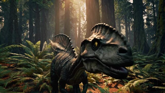 Dilophosaurus dinosaur in the wilderness