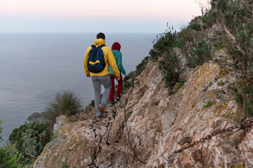 Mountaineers in the Peñón de Ifach Natural Park. Calpe, Alicante