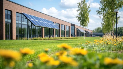 Obraz premium A modern house with solar panels installed on the roof, showcasing sustainable and clean energy at home.
