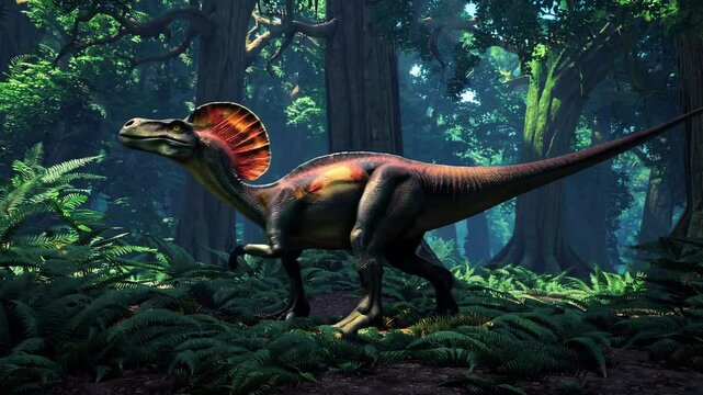 Dilophosaurus dinosaur in the wilderness