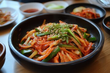 Garaetteok is sliced stir fried with vegetables and seasoned with soy sauce or red pepper paste