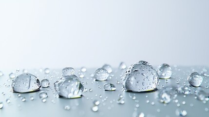Water droplets on a surface, close-up view, pure background