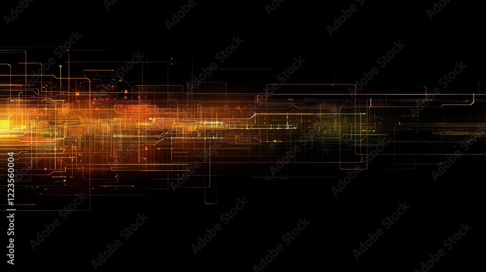 Poster abstract digital circuitry glowing orange lines