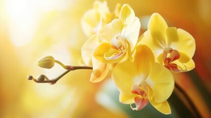 Obraz premium Macro Shot Captures the Delicate Beauty of a Yellow Orchid With Intricate Patterns and Waxy Petals