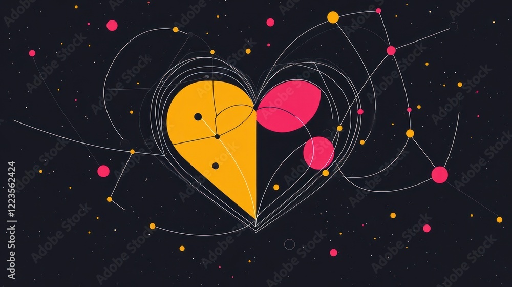 Aufkleber Abstract Heart Shaped Design With Colorful Circles And Lines