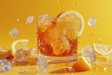 Iced tea backdrop with ice