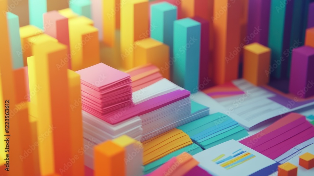 Poster Colorful Abstract Blocks and Paper Stacks Representing Data