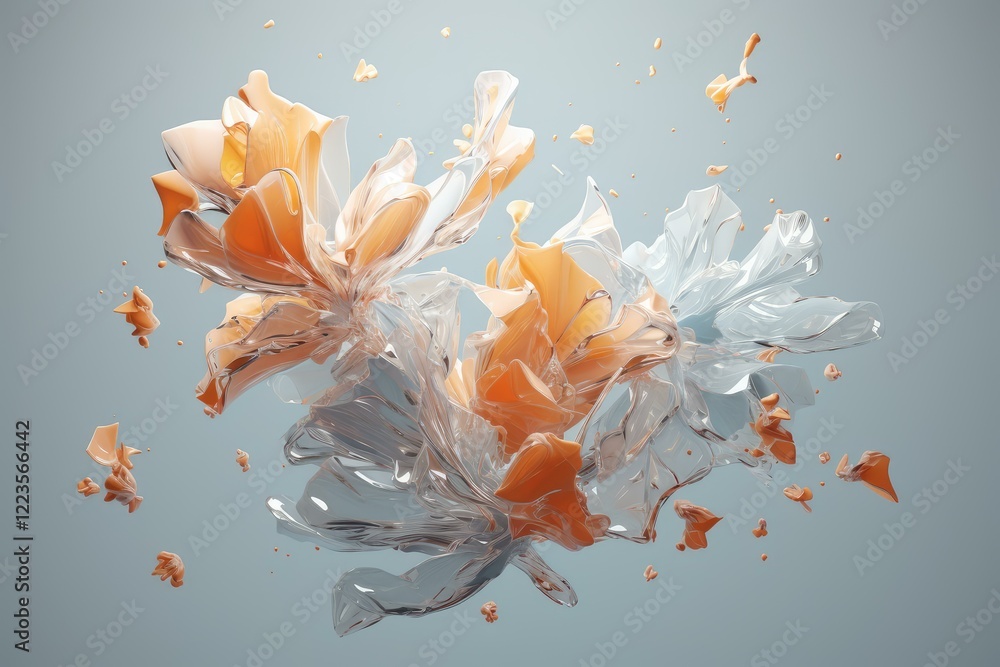 Aufkleber abstract glass petals exploding and floating in the air, creating a delicate and artistic compositio