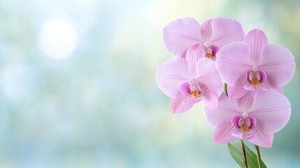 Pink orchids bloom, blurred background, nature beauty, website banner