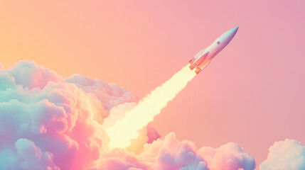 Rocket flies through pink clouds