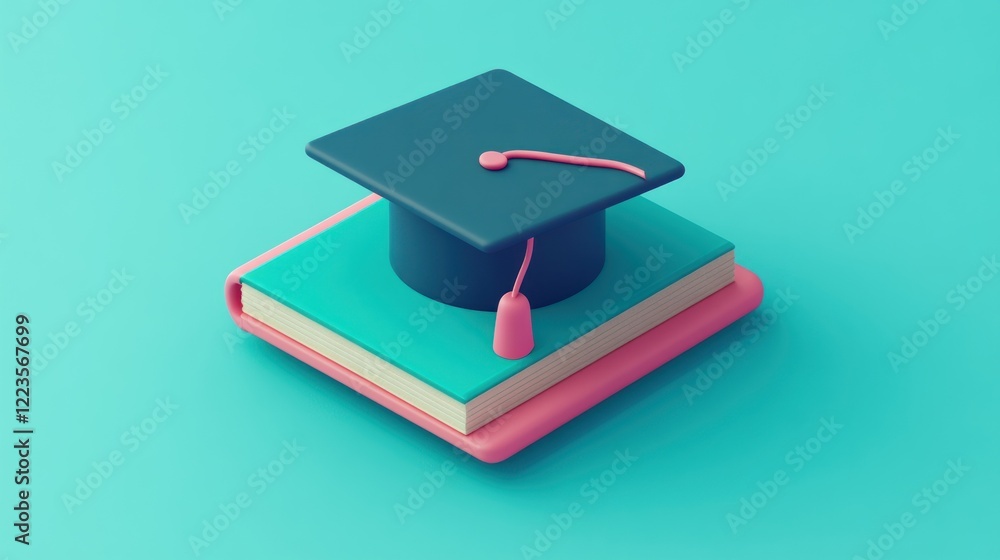 Poster graduation cap resting atop a stack of books