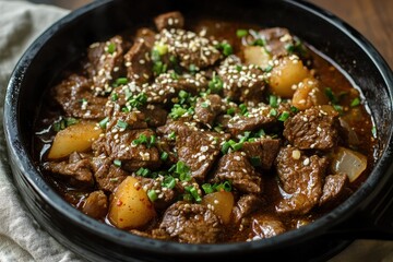 Korean BBQ hot pot with marinated beef