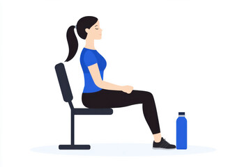 Obraz premium A woman is sitting on a chair with a bottle of water next to her
