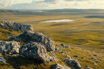 Obraz premium Breathtaking Brown Tundra Terrain on Elevated Mountain Plateau in Norway
