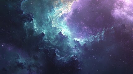 Fototapeta premium Cosmic Nebula: Teal and Purple Celestial Cloudscape