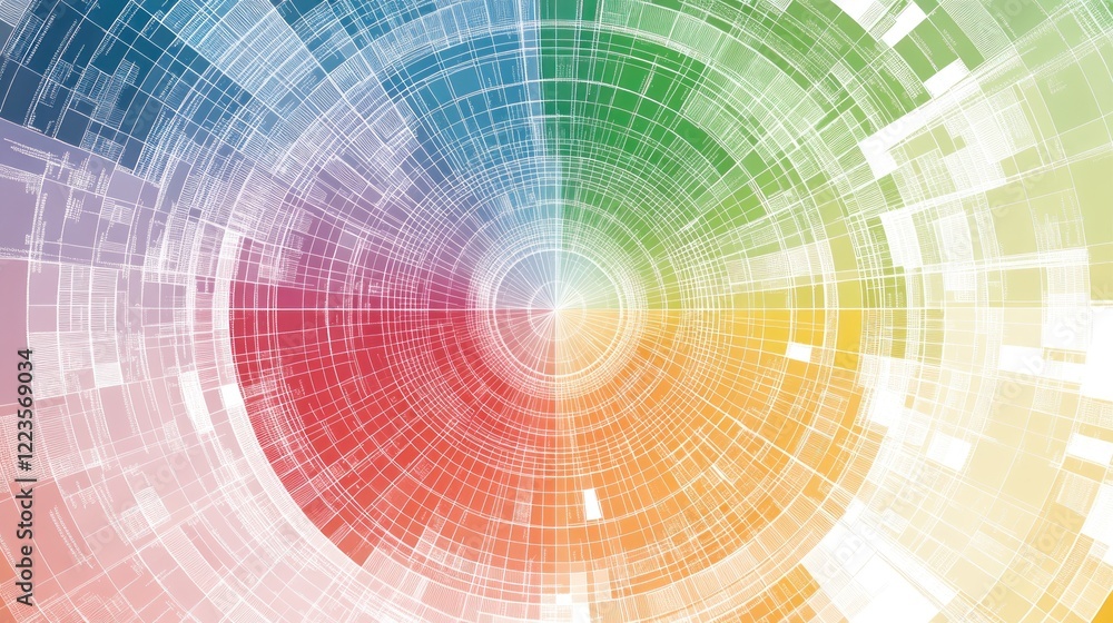 Poster Abstract Circular Grid Pattern in Vibrant Hues