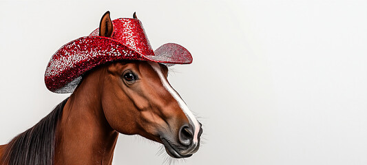 portrait of horse in cowboy hat 