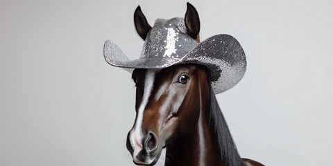 portrait of horse in cowboy hat 