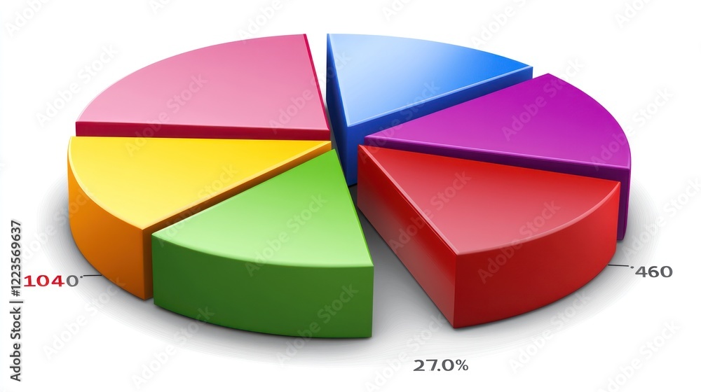 Poster Colorful three dimensional pie chart data representation
