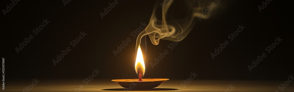 Poster a small incense stick burns with a steady flame releasing fragrant smoke that curls upward the dark 