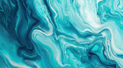 Obraz premium This artwork showcases flowing patterns of turquoise and blue hues, creating a calming, dynamic effect. The smooth transitions invite a sense of tranquility in any space