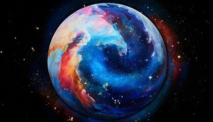 Obraz premium 암흑 공간에 떠있는 독특한 색상의 구형 행성