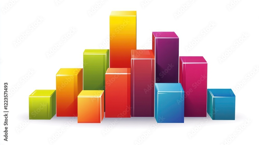 Poster Colorful three dimensional bar graph showing data