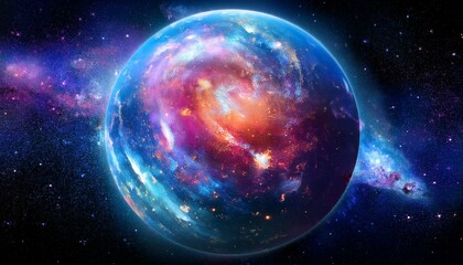 Obraz premium 암흑 공간에 떠있는 독특한 색상의 구형 행성